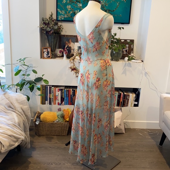 Beautiful and dreamy robins egg blue sheer floral dress or negligee 100% silk - Picture 4 of 5